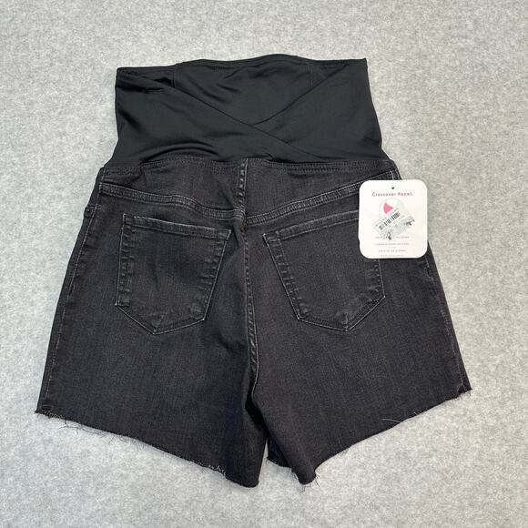 Isabel Maternity Midi Jean Short Womens 2 Black Crossover Panel Pull On Raw Hem - Picture 4 of 16